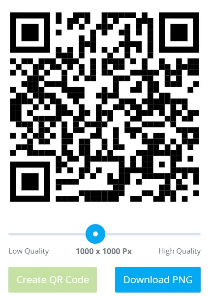 Az elkészült egyszerű fekete-fehér QR-kód a Create QR Code gomb megnyomása után